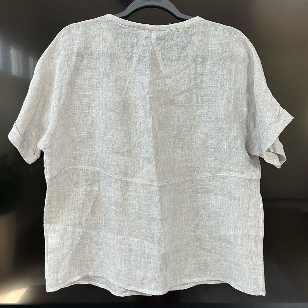 Eileen Fisher Irish Linen Abolone  Tie Sheer Light Blue, Size XS - Picture 9 of 10